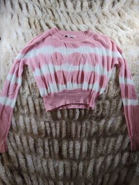 Crave Fame Pink and White Striped Cropped Sweater